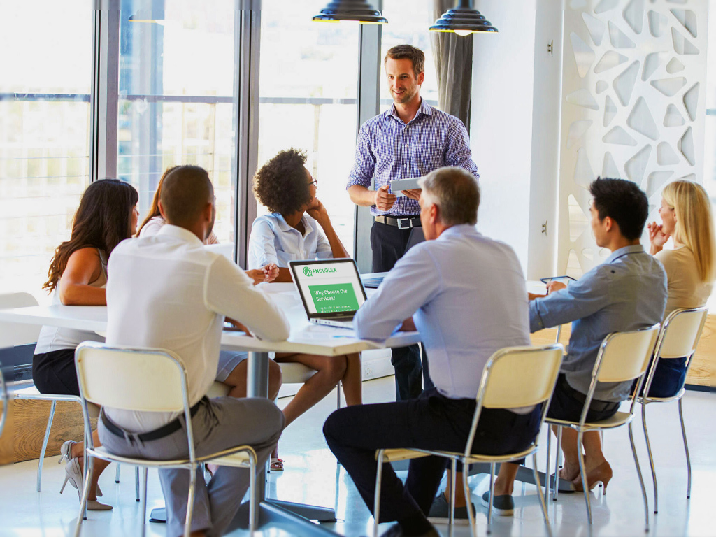 English trainer teaching Legal English in small class